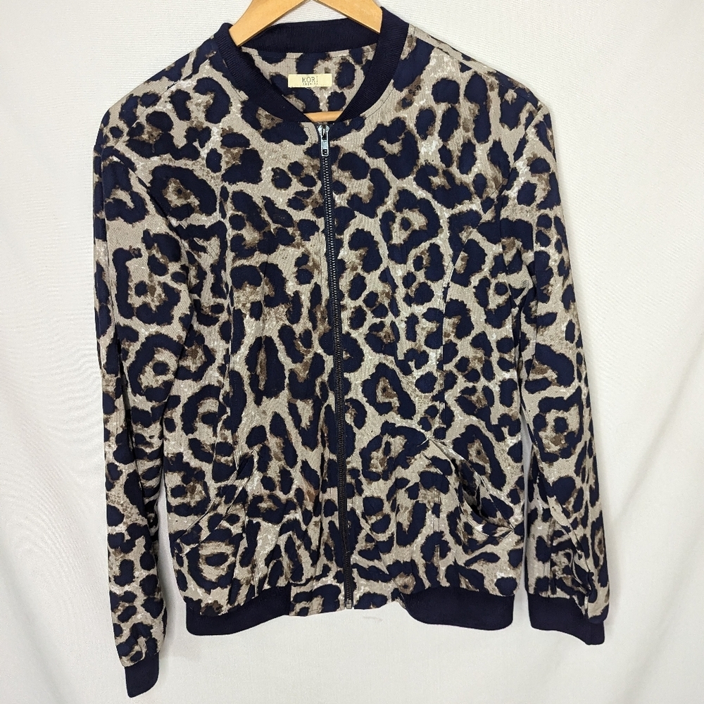 KORI AMERICA Jacket Women's Small Cheetah Print Full Zip Pockets Lightweight Top